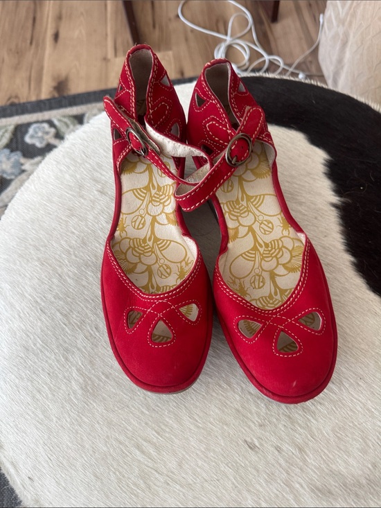 Fly London Shoes - Fly London Red Suede Espadrille Mary Jane Wedges